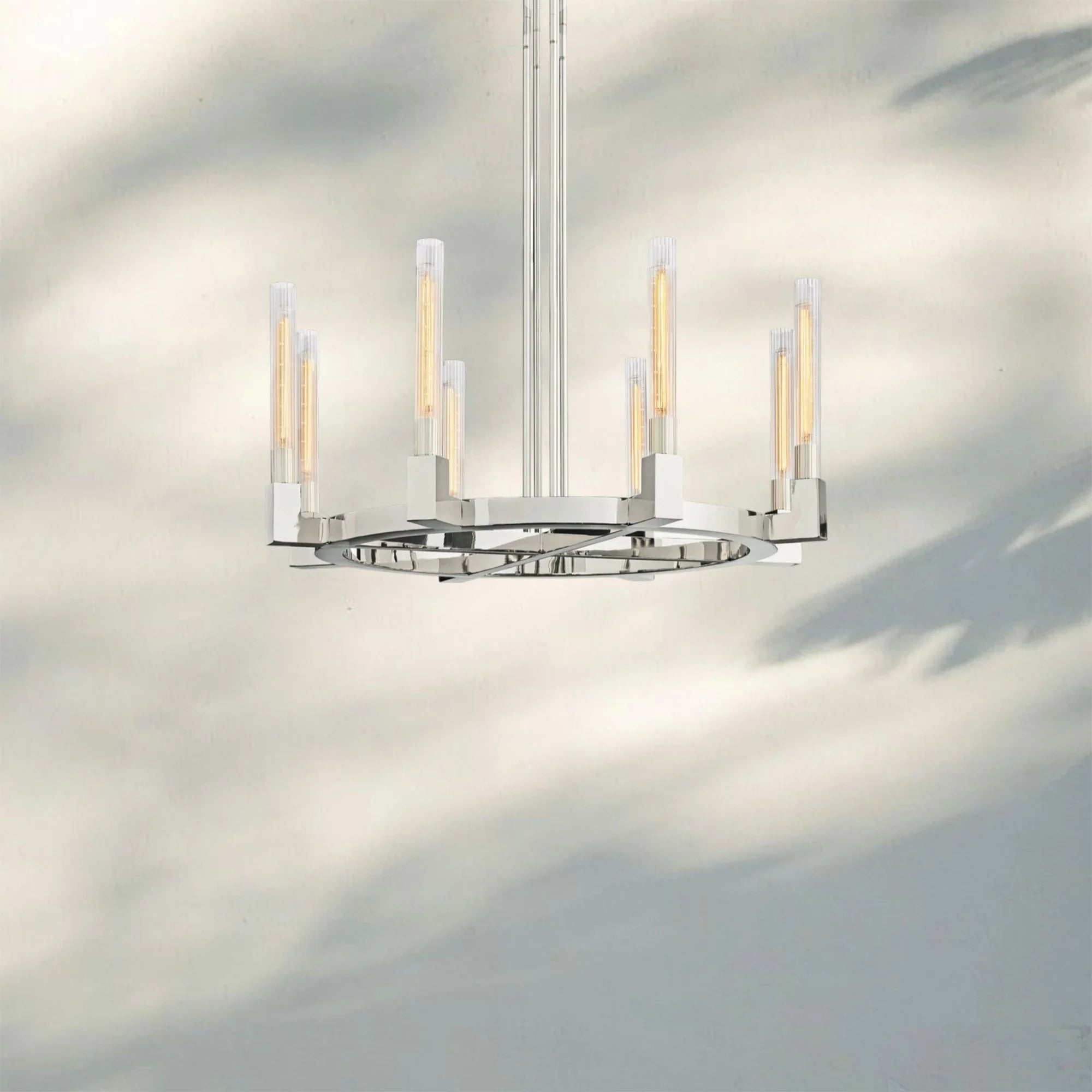 Cannel Candlestick Round Chandelier 36"48"60"72"-Round 36" diam-Polished Nickel-