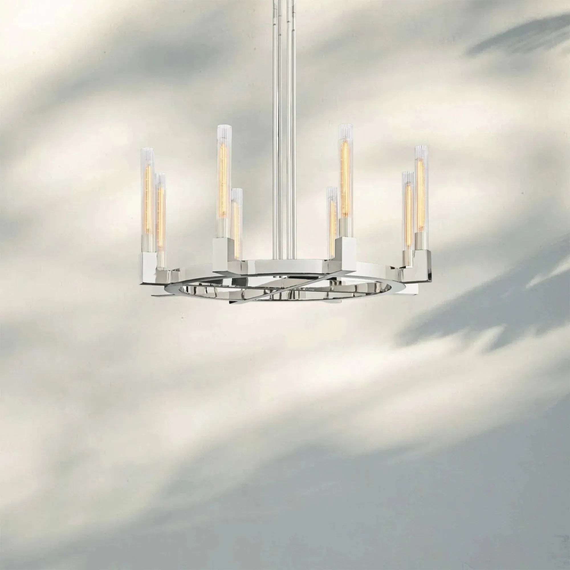 Cannel Candlestick Round Chandelier 36"48"60"72"-Round 36" diam-Polished Nickel-