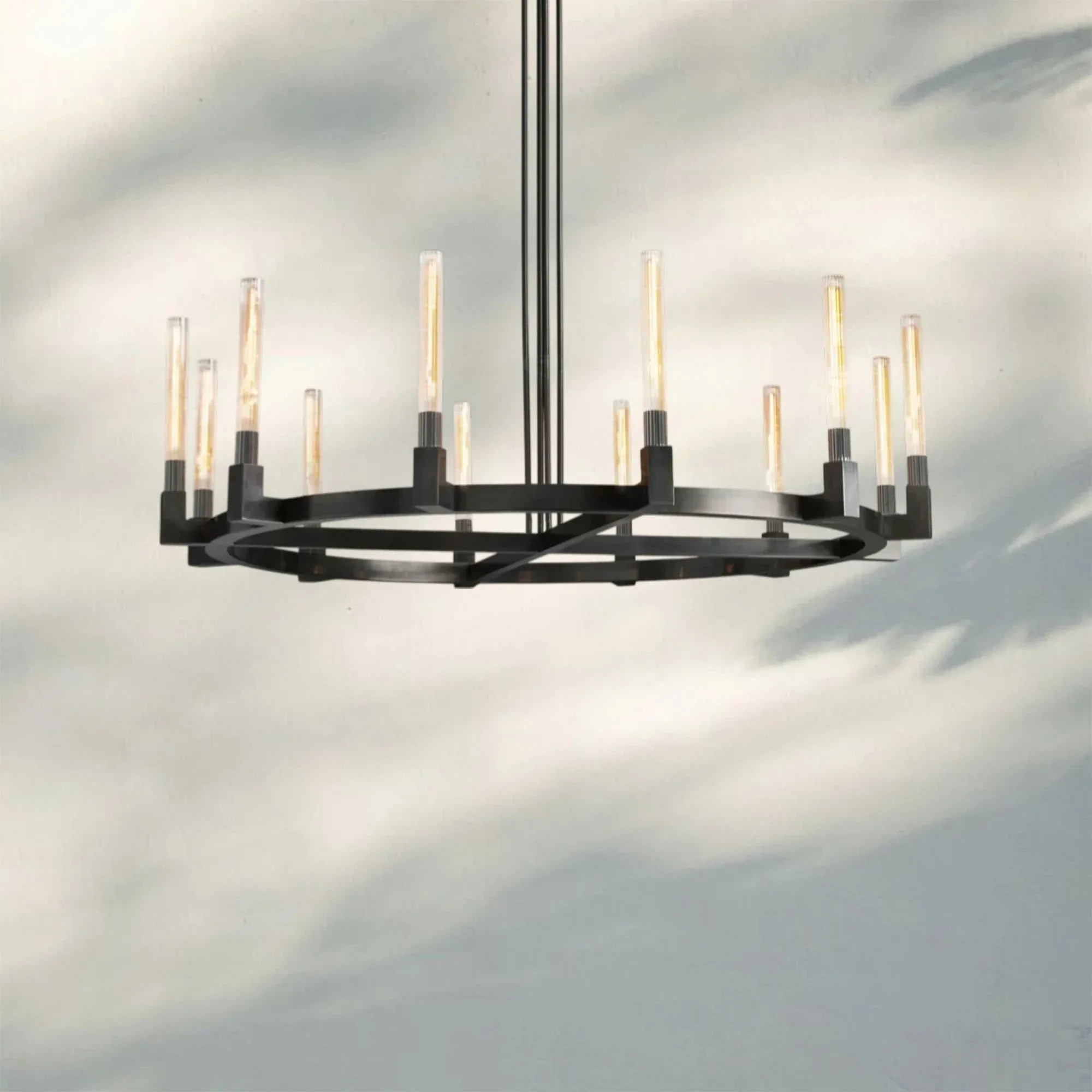 Cannel Candlestick Round Chandelier 36"48"60"72"-Round 60" diam-Matte Black-