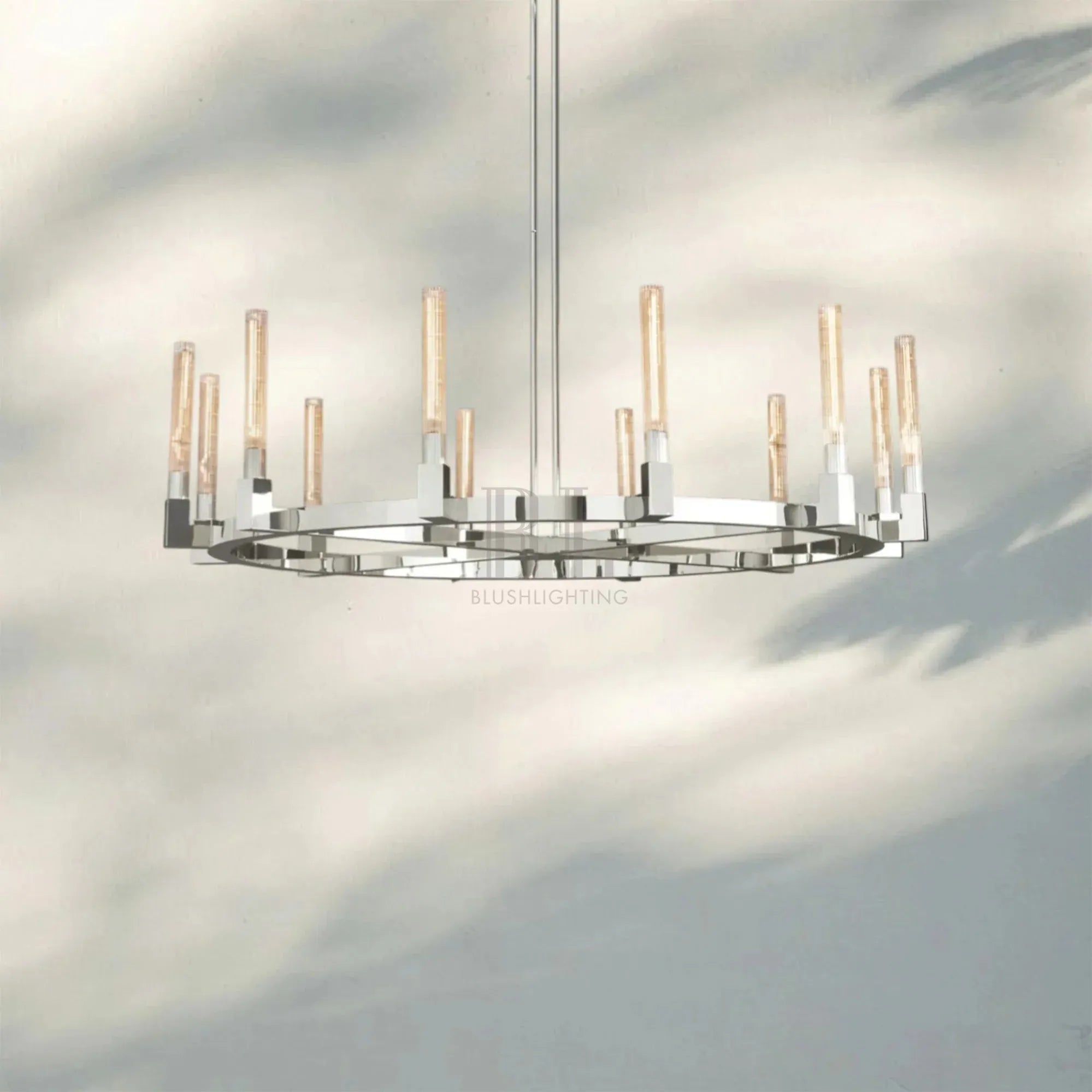 Cannel Candlestick Round Chandelier 36"48"60"72"-Round 60" diam-Polished Nickel-