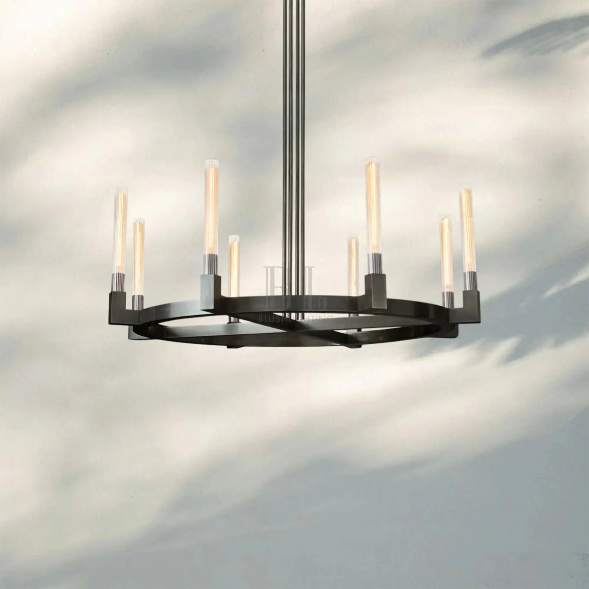Cannel Candlestick Round Chandelier 36"48"60"72"-Round 48" diam-Matte Black-