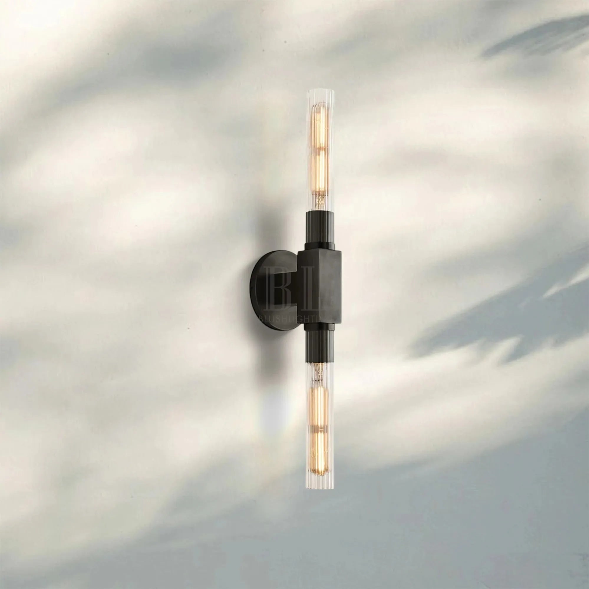 Cannel Glass Linear Wall Sconce-Bronze-