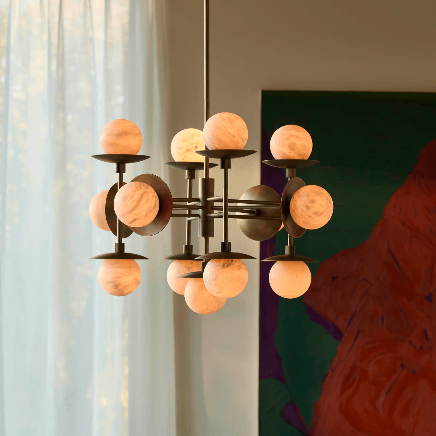Cara Alabaster Chandelier - ∅ 23.6″ x H 63″Bronze & WhiteBlushlighting