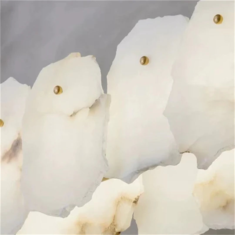 Carlos Alabaster Modern Snowflake Linear Chandelier Over Dining Table chandelier Kevin Studio Inc