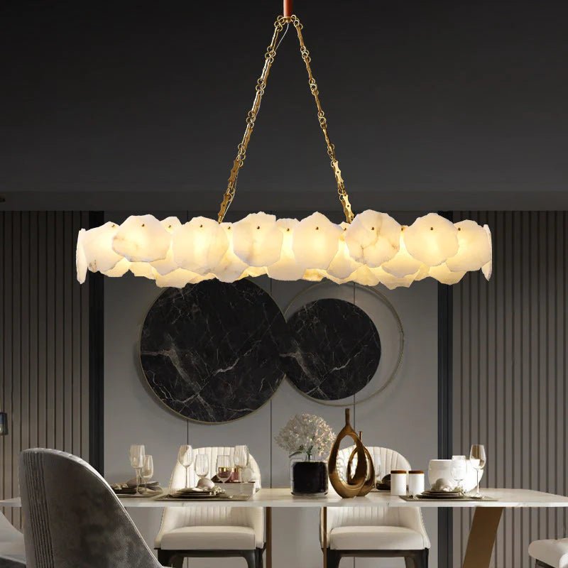 Carlos Alabaster Modern Snowflake Linear Chandelier with Chain - Blushlighting