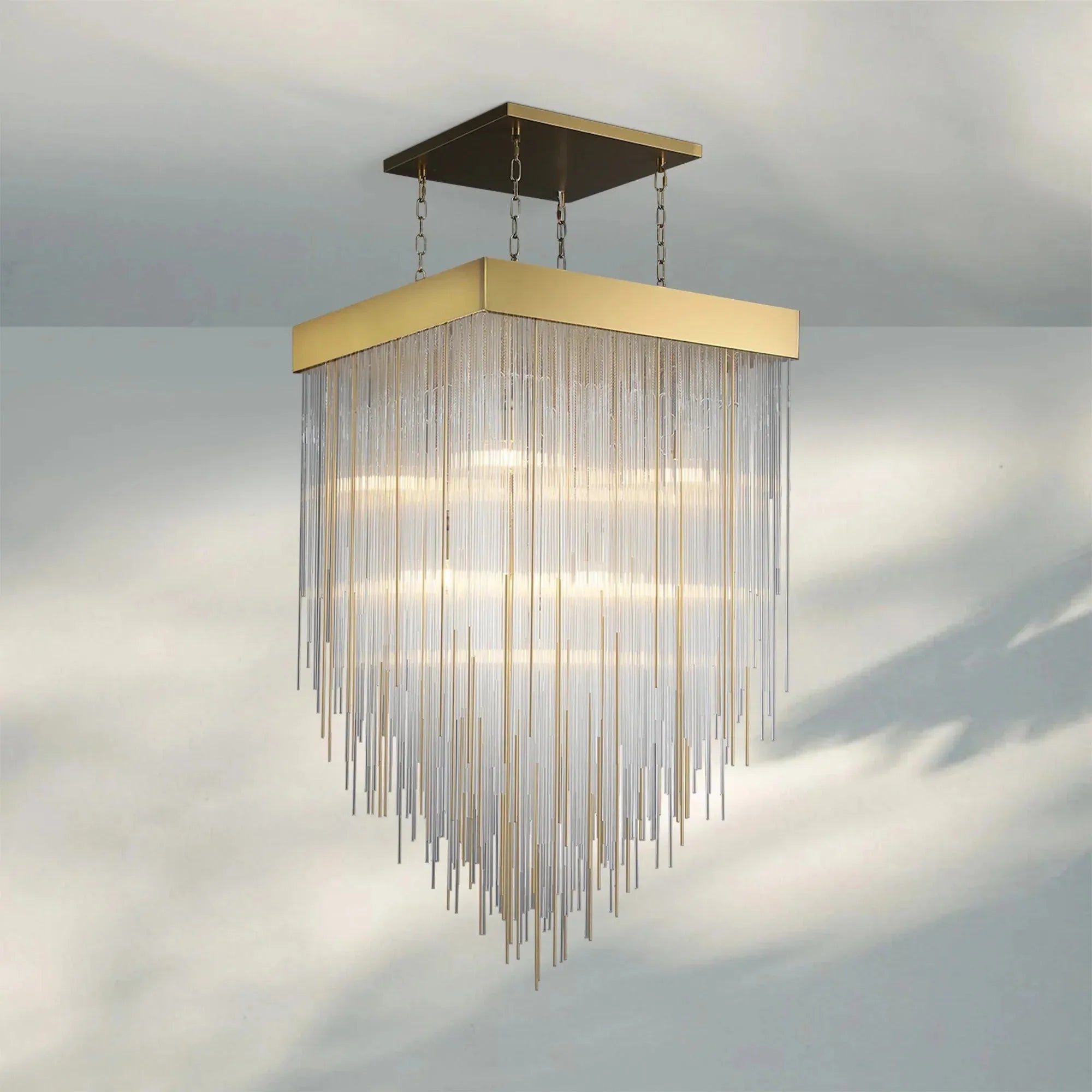 Cascad Square Chandelier 21" 30" Rectangle Chandelier 54''-Square 30''-Lacquered Burnished Brass-