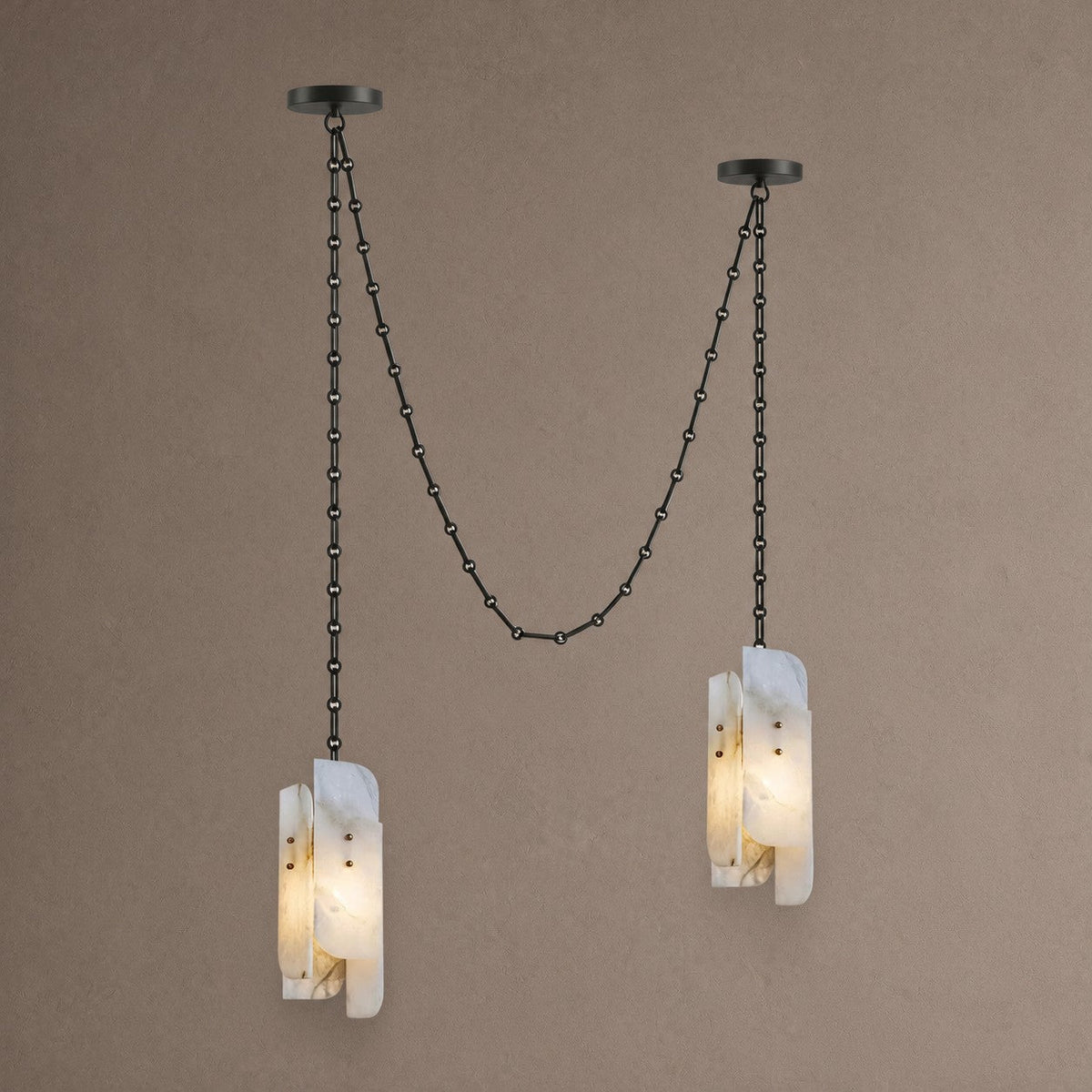 Cascading Chain Chandelier - 2 Heads ∅ 5.9″ x H 15.7″Black & WhiteBlushlighting