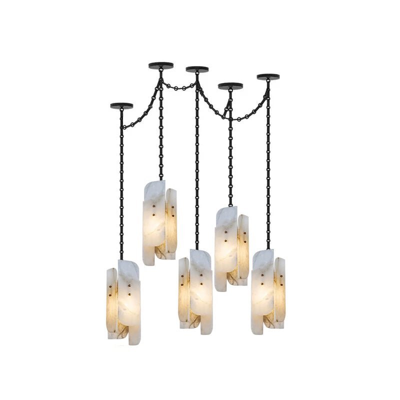 Cascading Chain Cluster Chandelier - 5 Heads ∅ 5.9″ x H 15.7″Black & WhiteBlushlighting