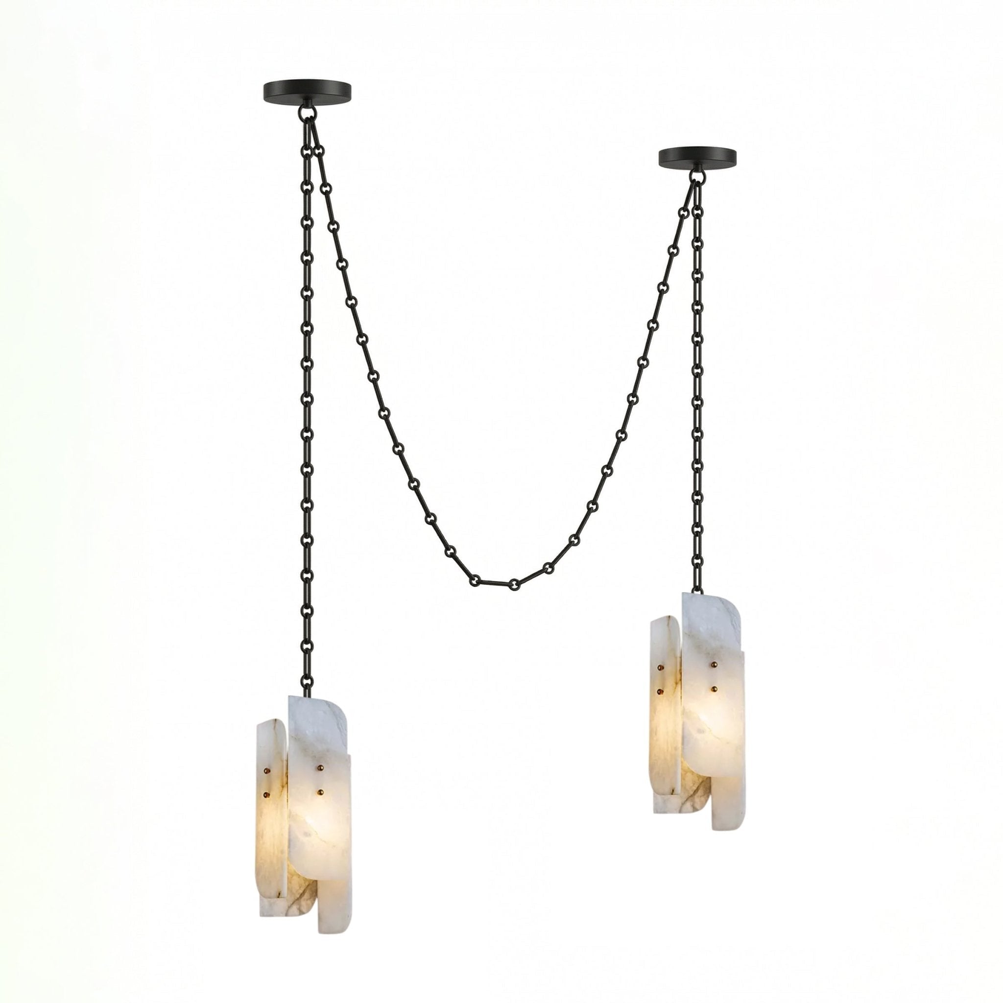 Cascading Chain Cluster Chandelier - 2 Heads ∅ 5.9″ x H 15.7″Black & WhiteBlushlighting
