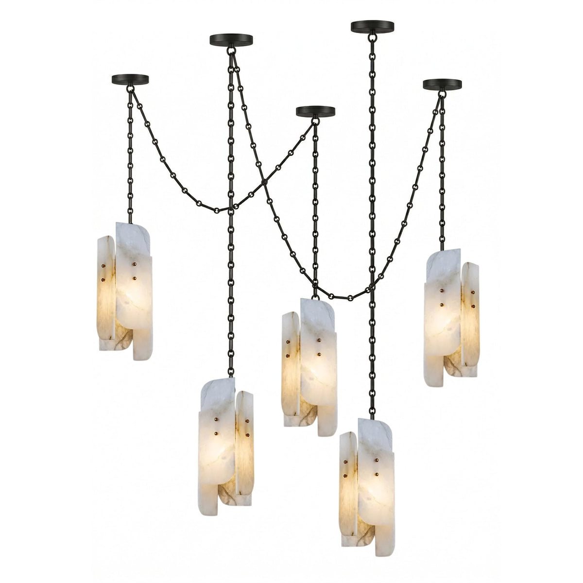 Cascading Chain Cluster Chandelier - 4 Heads ∅ 5.9″ x H 15.7″Black & WhiteBlushlighting