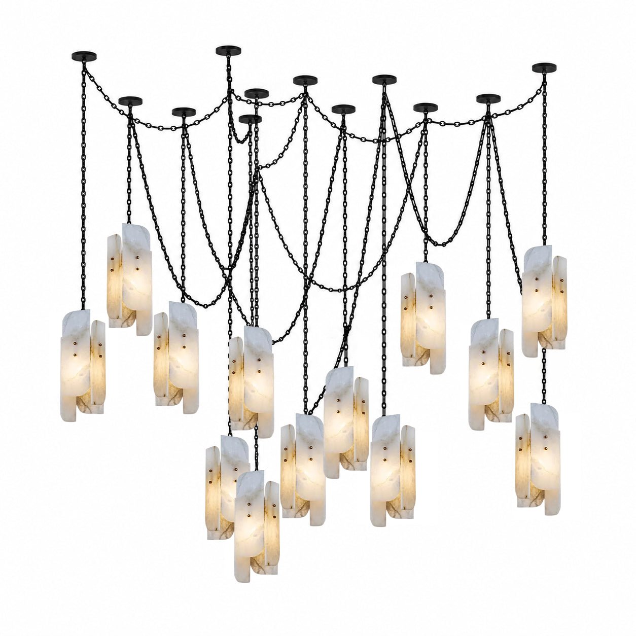 Cascading Chain Cluster Chandelier - 13 Heads ∅ 5.9″ x H 15.7″Black & WhiteBlushlighting
