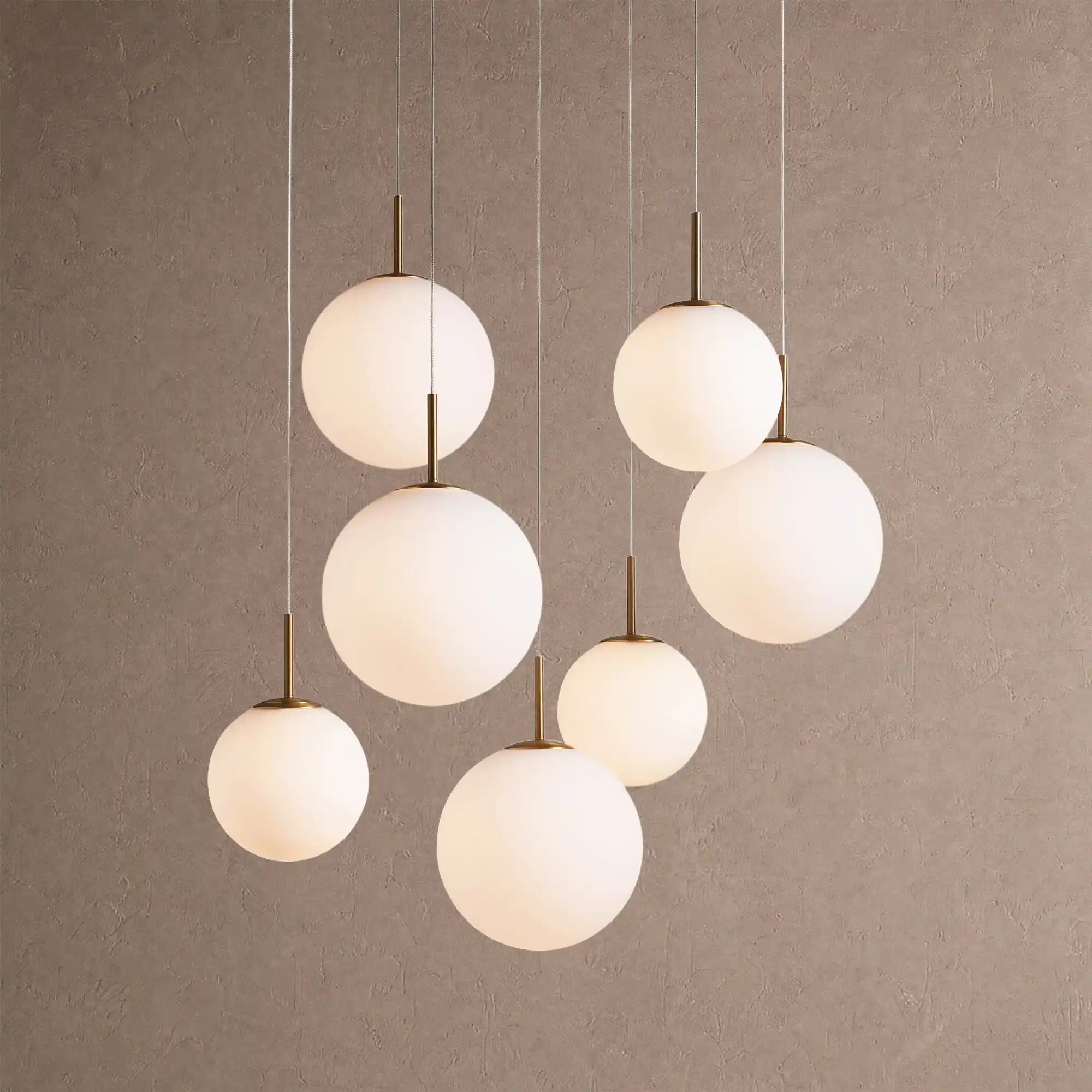 Casen Modern Round Chandelier - Hand-Blown Crackle Glass & Satin Brass LED Pendant Light - 7-Light 34''Matte OpalBlushlighting