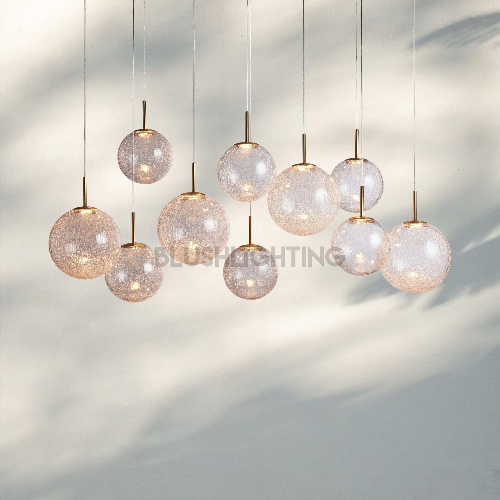 Casens Modern Linear Chandelier - Hand - Blown Glass Globe Pendant Light for Dining Table & Kitchen Island - 55" 10 - LightCrackleBlushlighting