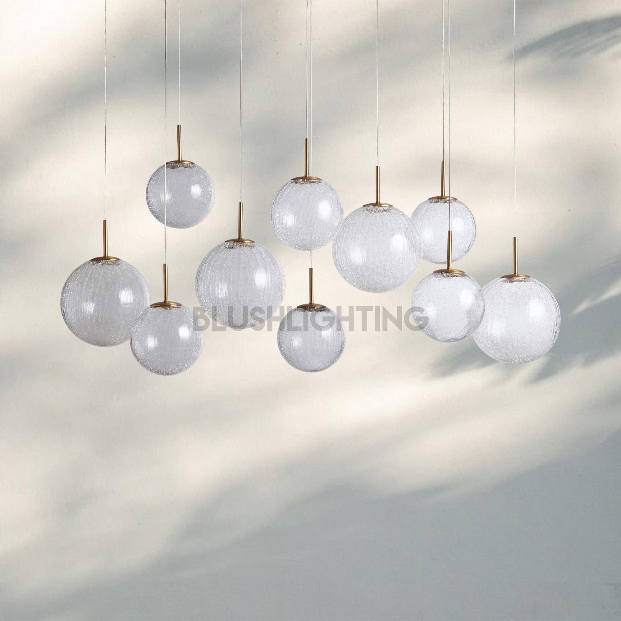 Casens Modern Linear Chandelier - Hand - Blown Glass Globe Pendant Light for Dining Table & Kitchen Island - 55" 10 - LightCrackleBlushlighting