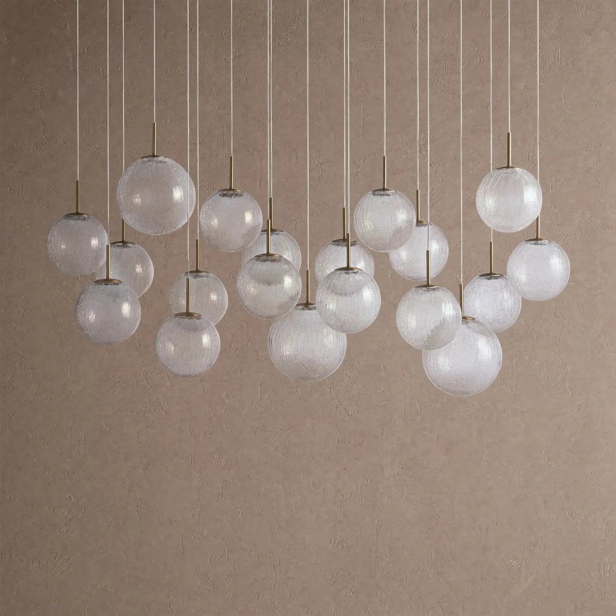 Casens Modern Linear Chandelier - Hand-Blown Glass Globe Pendant Light for Dining Table & Kitchen Island - 65" 19-LightCrackleBlushlighting