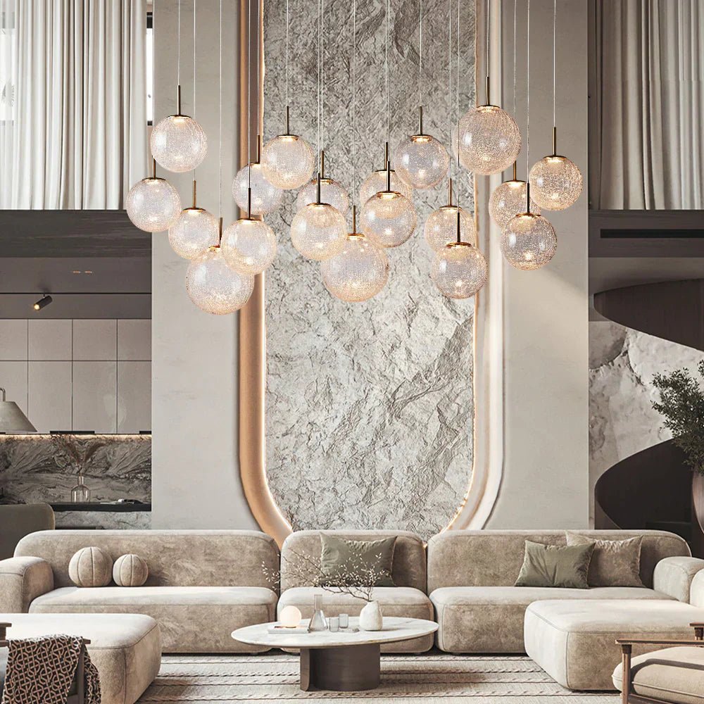 Casens Modern Linear Chandelier - Hand - Blown Glass Globe Pendant Light for Dining Table & Kitchen Island - 55" 10 - LightCrackleBlushlighting