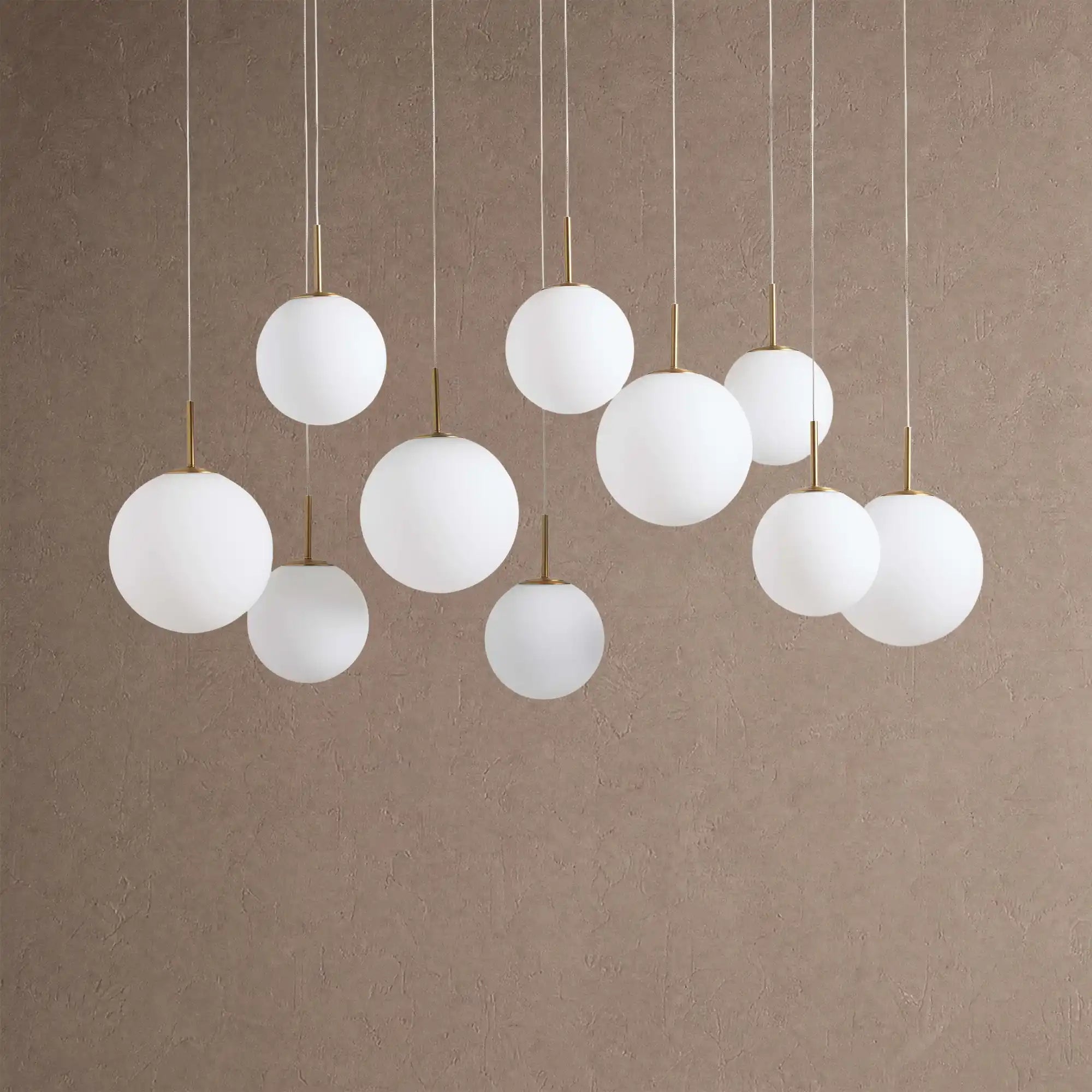 Casens Modern Linear Chandelier - Hand-Blown Glass Globe Pendant Light for Dining Table & Kitchen Island - 55" 10-LightMatte OpalBlushlighting