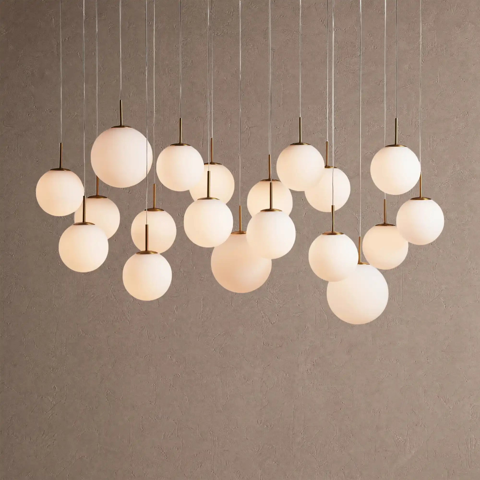 Casens Modern Linear Chandelier - Hand-Blown Glass Globe Pendant Light for Dining Table & Kitchen Island - 65" 19-LightMatte OpalBlushlighting