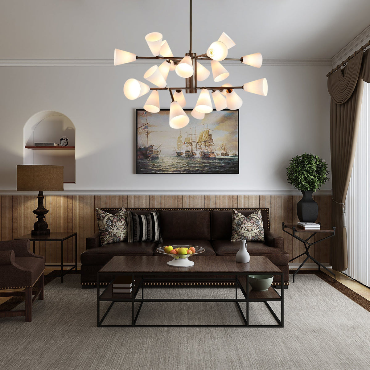 Cassius Chandelier - ∅ 45.2″ x H 22.8″Bronze & WhiteBlushlighting