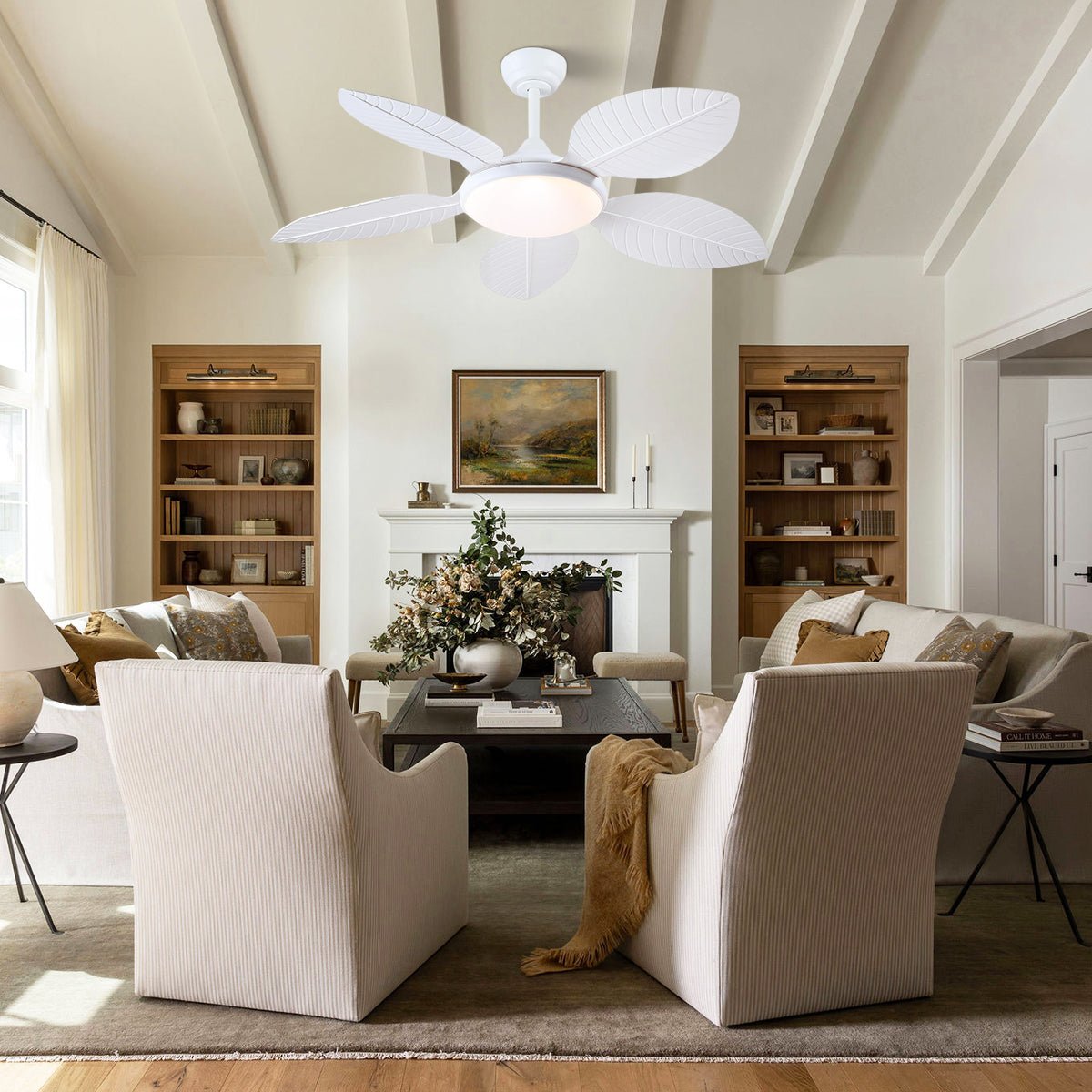 Ceiling Fan Palm Leaf Ceiling Fan 6 Speeds Reversible Ceiling Fans with Lights 48" - Blushlighting