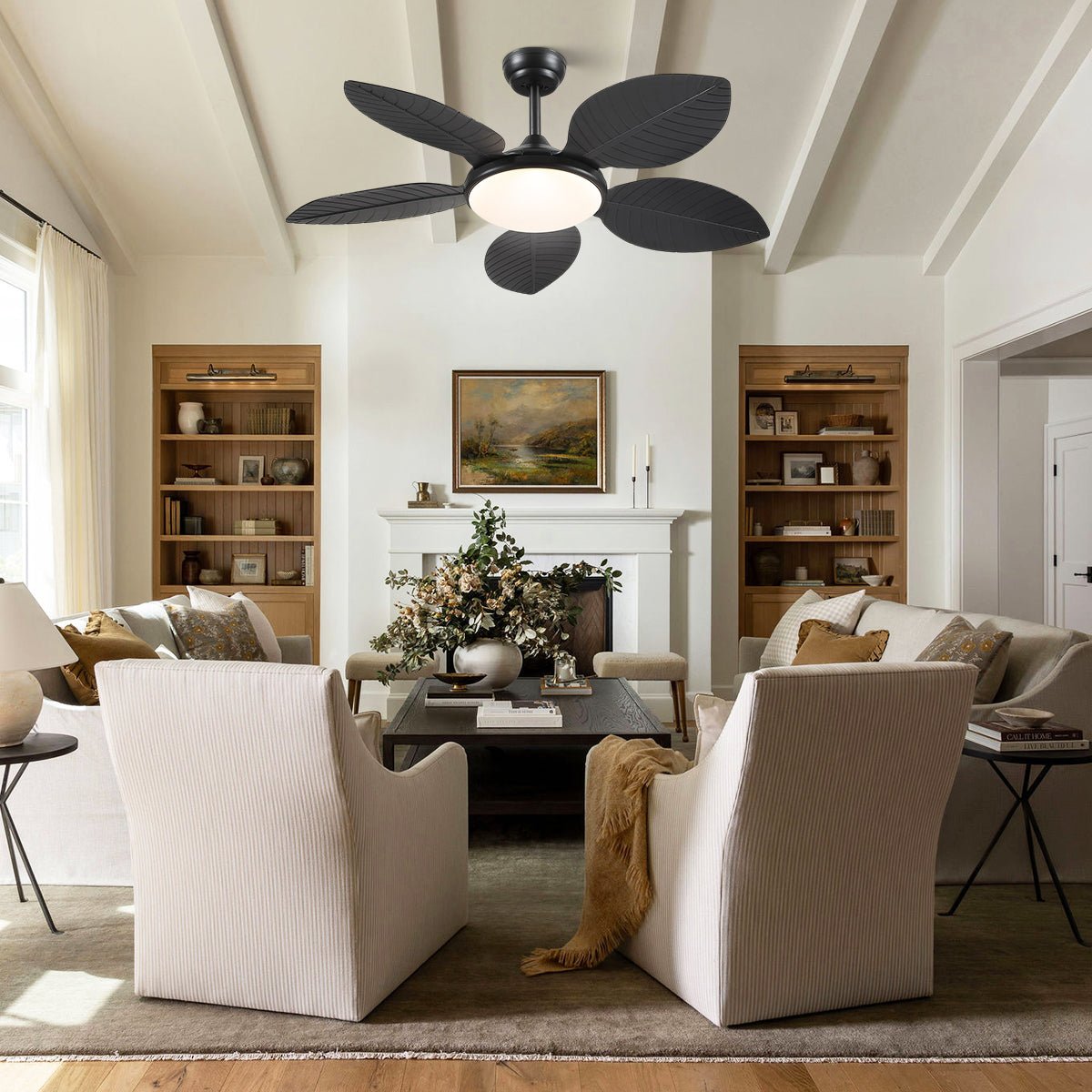 Ceiling Fan Palm Leaf Ceiling Fan 6 Speeds Reversible Ceiling Fans with Lights 48" - Blushlighting