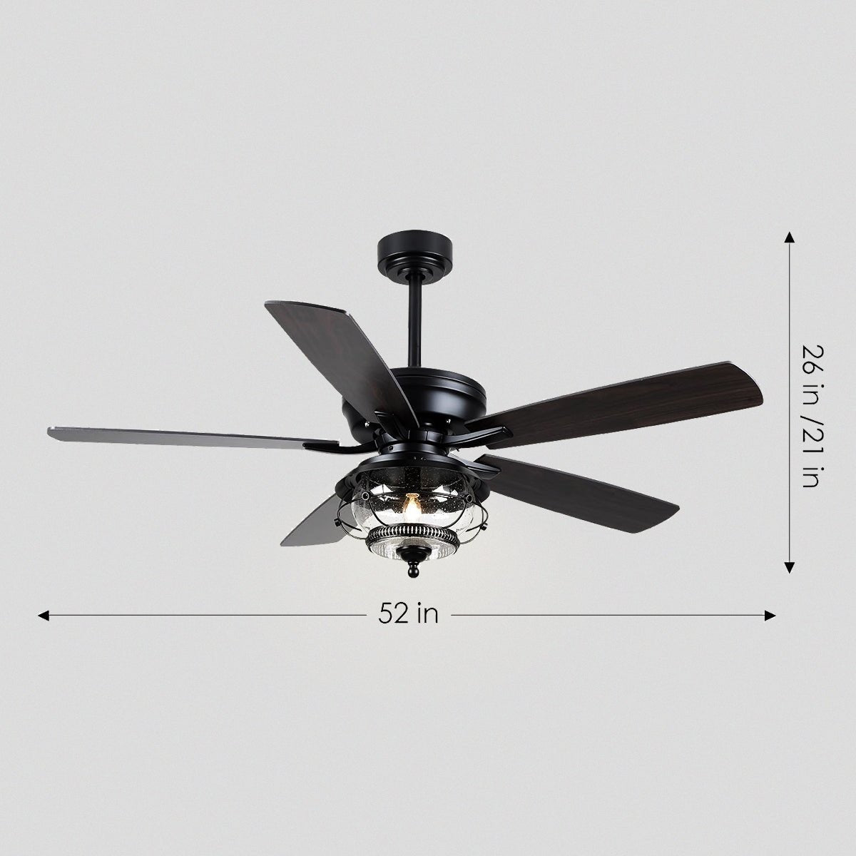 Ceiling Fans with Light and Remote Waterproof Wet Rated Ceiling Fan, 6 Speeds Modern Black Fan Lights 52" - Blushlighting
