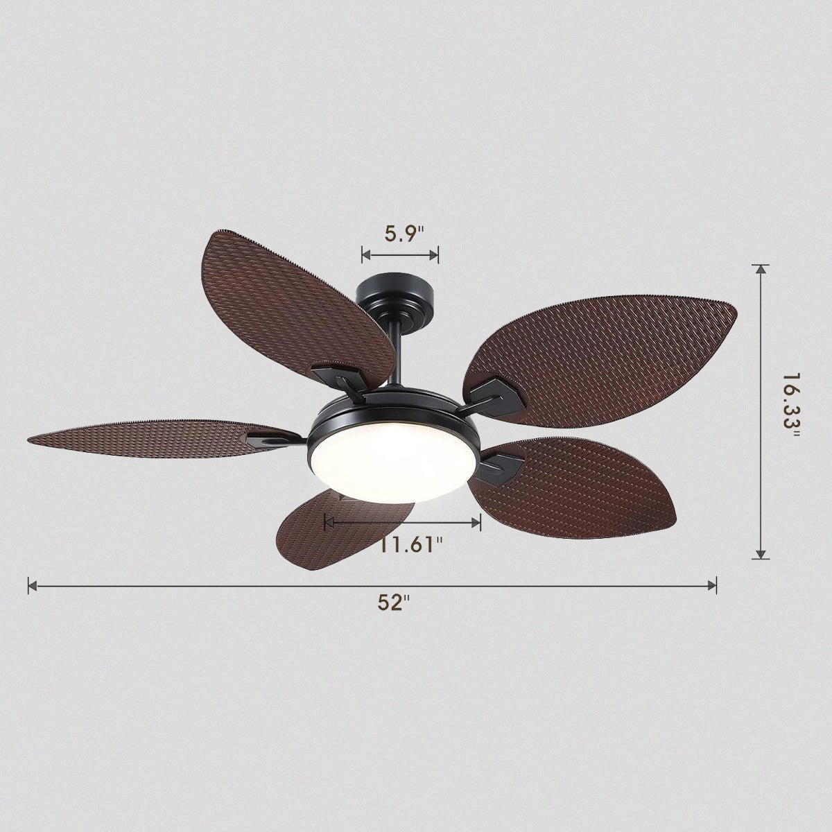 Ceiling Fans with Lights Palm Leaf Ceiling Fan for Patios Porch 6 Speeds, Reversible 52" - BrownBlushlighting