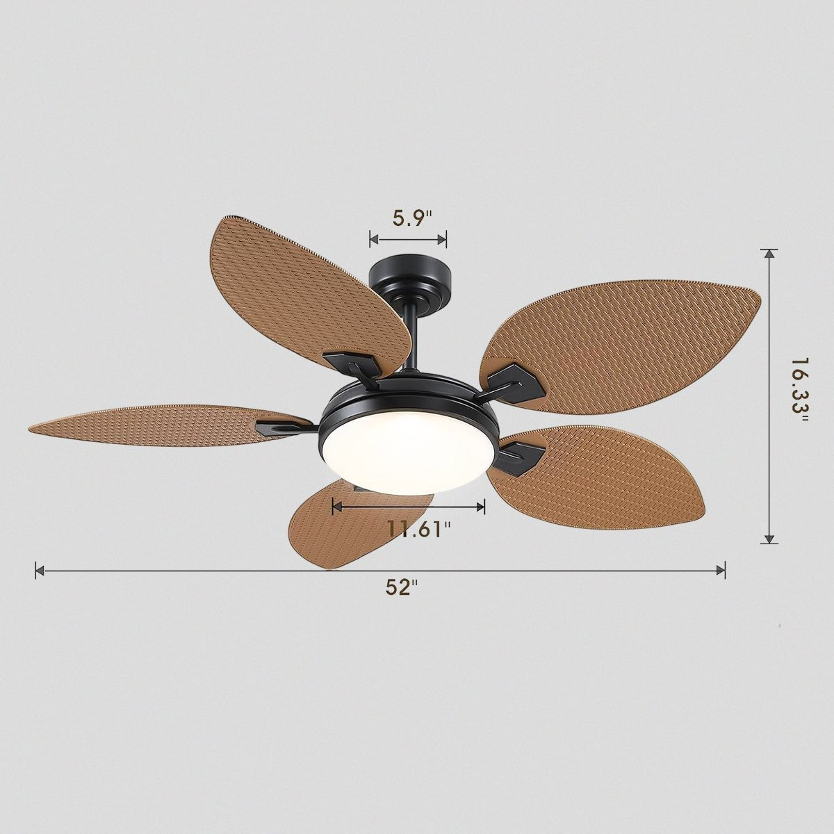 Ceiling Fans with Lights Palm Leaf Ceiling Fan for Patios Porch 6 Speeds, Reversible 52" - Blushlighting