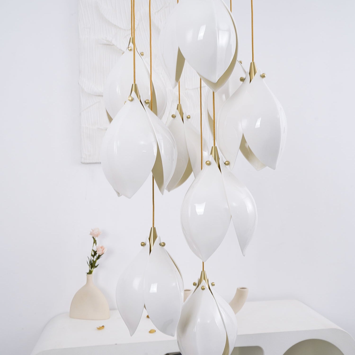 Celeste Flora Pendant Light - 1 head Round Canopy ∅ 4.7″Small ∅ 4.7″ x H 7.9″Brass & WhiteBlushlighting