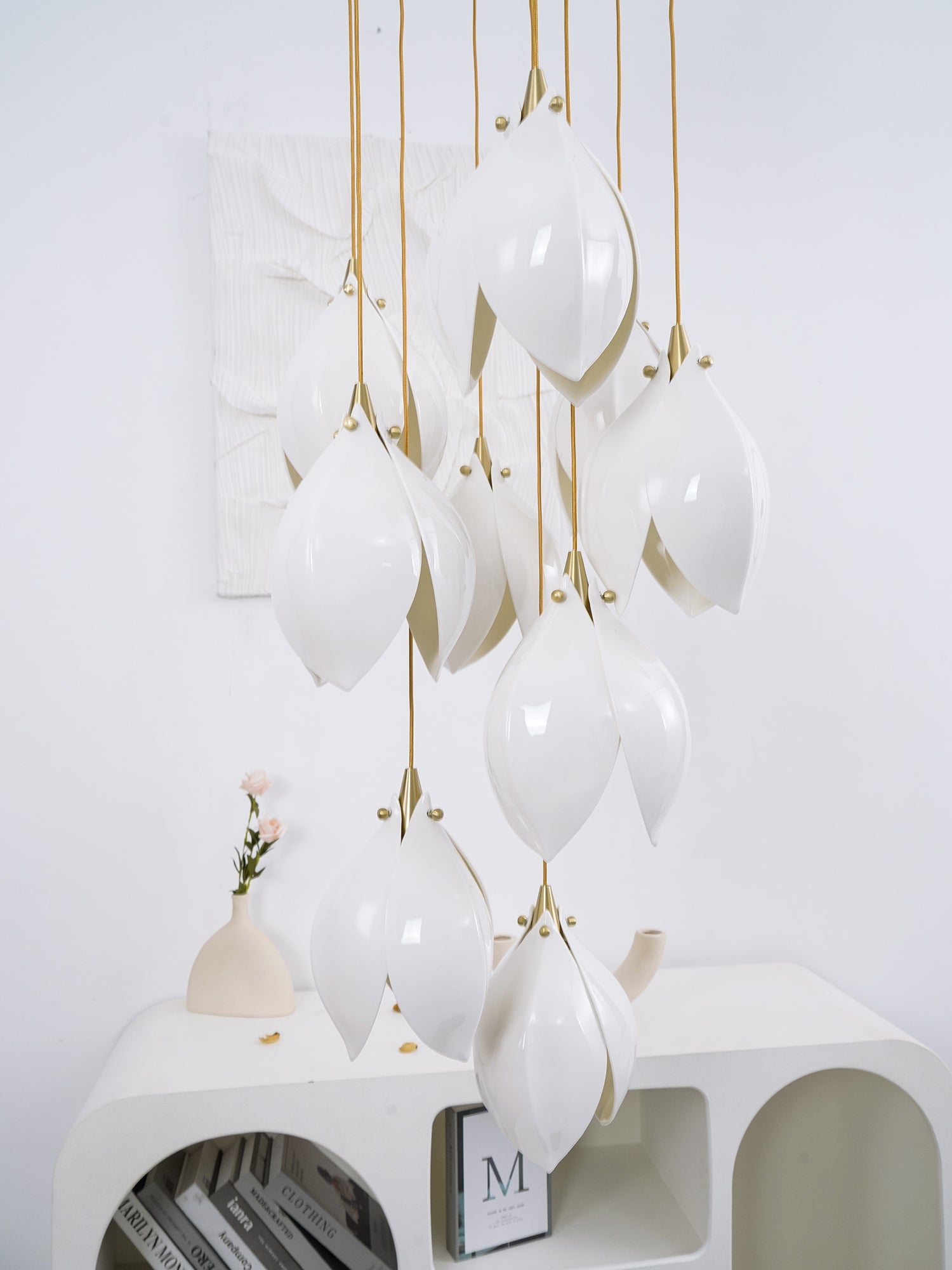 Celeste Flora Pendant Light - 1 head Round Canopy ∅ 4.7″Small ∅ 4.7″ x H 7.9″Brass & WhiteBlushlighting