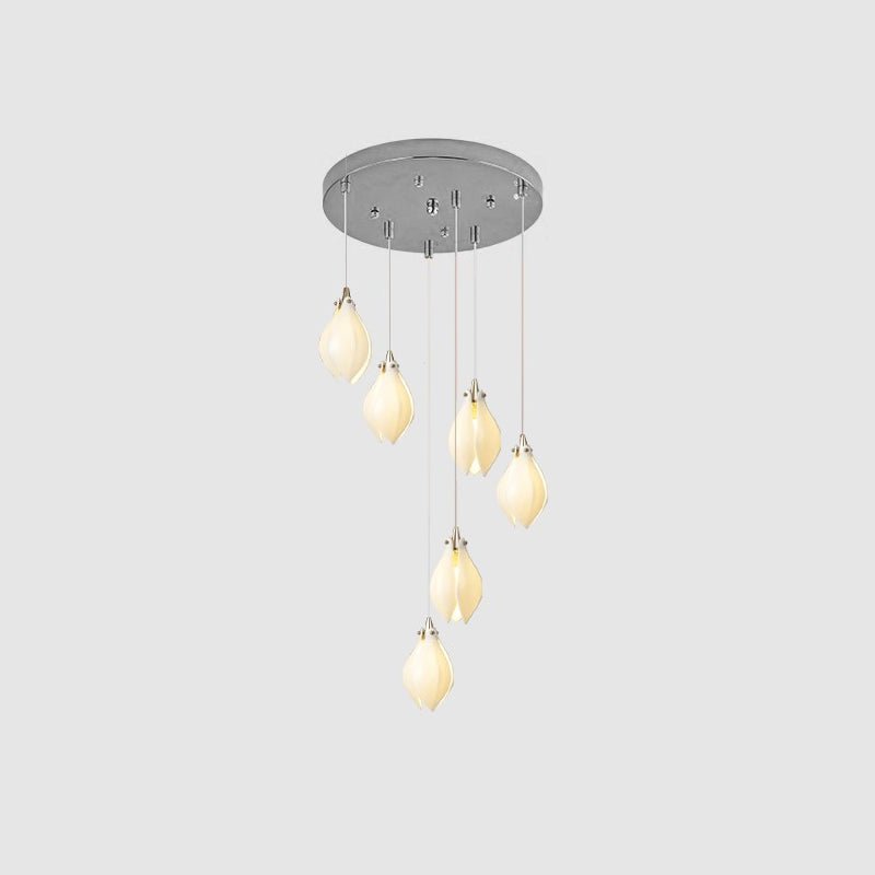 Celeste Flora Pendant Light - 6 heads Round Canopy ∅ 11.8″Small ∅ 4.7″ x H 7.9″Chrome & WhiteBlushlighting
