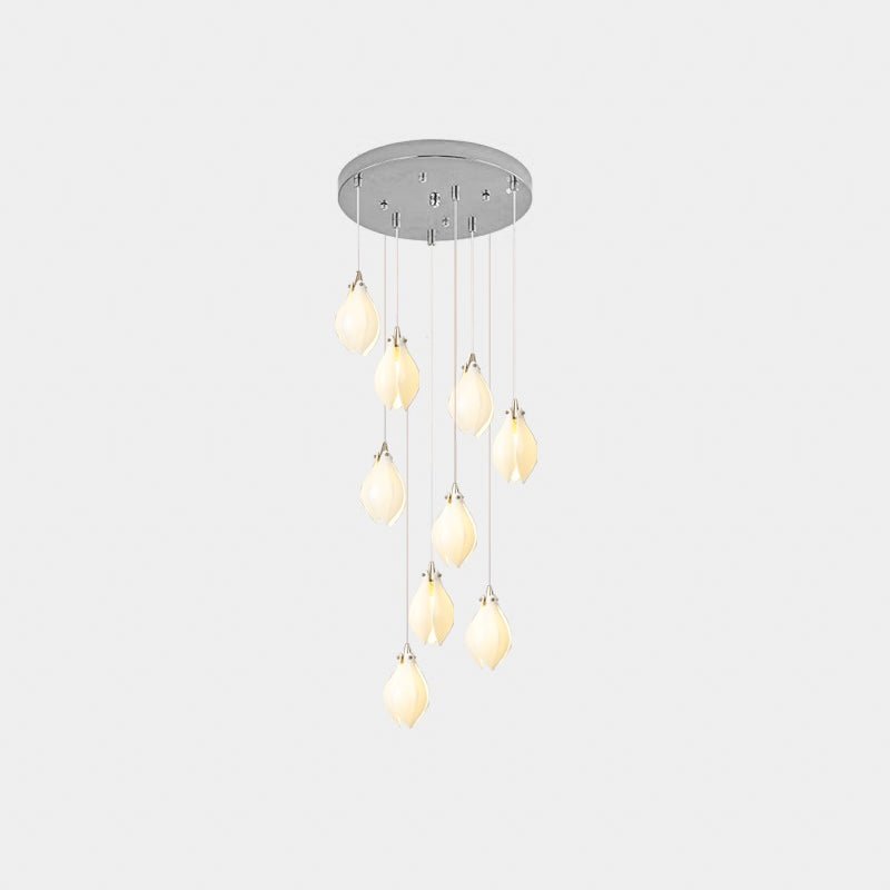 Celeste Flora Pendant Light - 9 heads Round Canopy ∅ 15.7″Small ∅ 4.7″ x H 7.9″Chrome & WhiteBlushlighting
