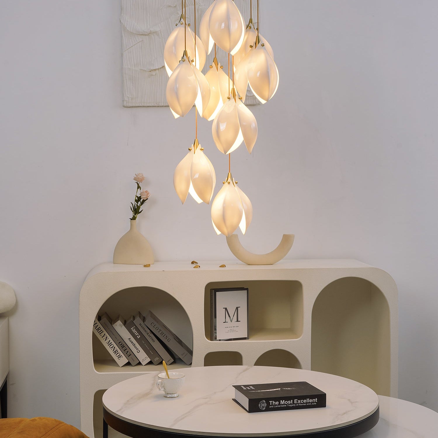 Celeste Flora Pendant Light - 1 head Round Canopy ∅ 4.7″Small ∅ 4.7″ x H 7.9″Brass & WhiteBlushlighting