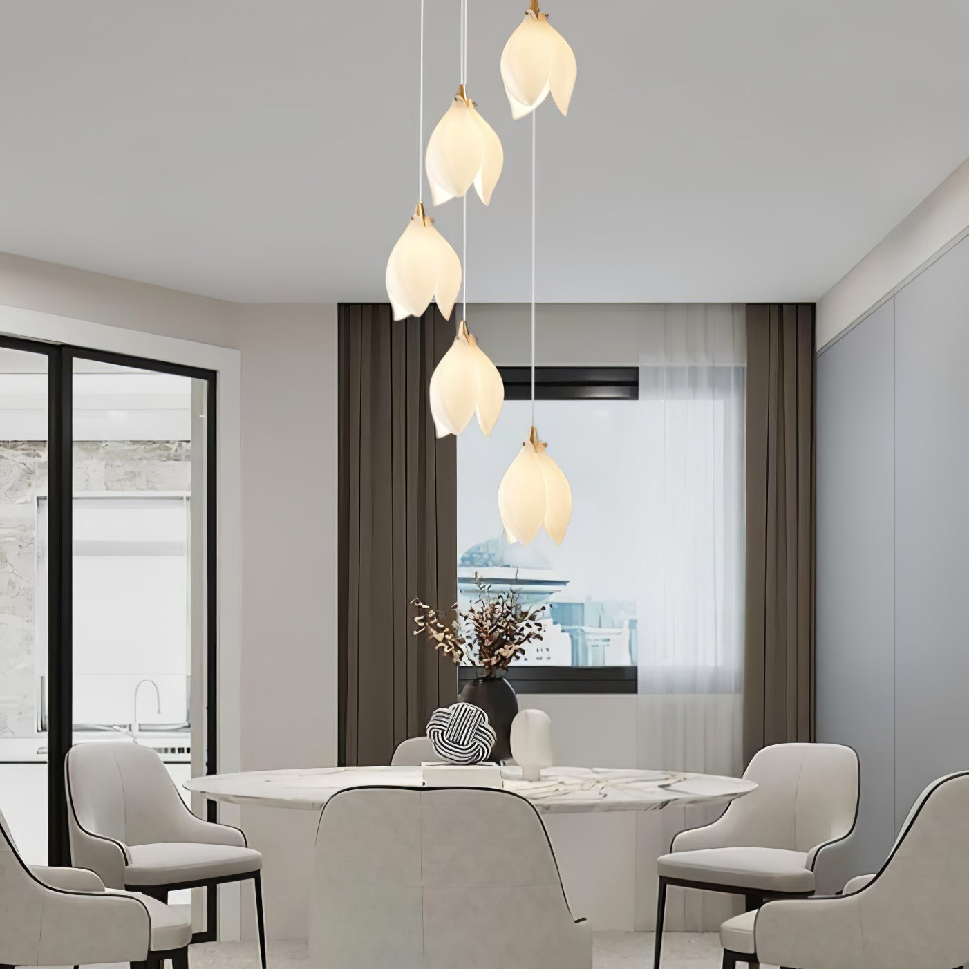 Celeste Flora Pendant Light - 1 head Round Canopy ∅ 4.7″Small ∅ 4.7″ x H 7.9″Brass & WhiteBlushlighting