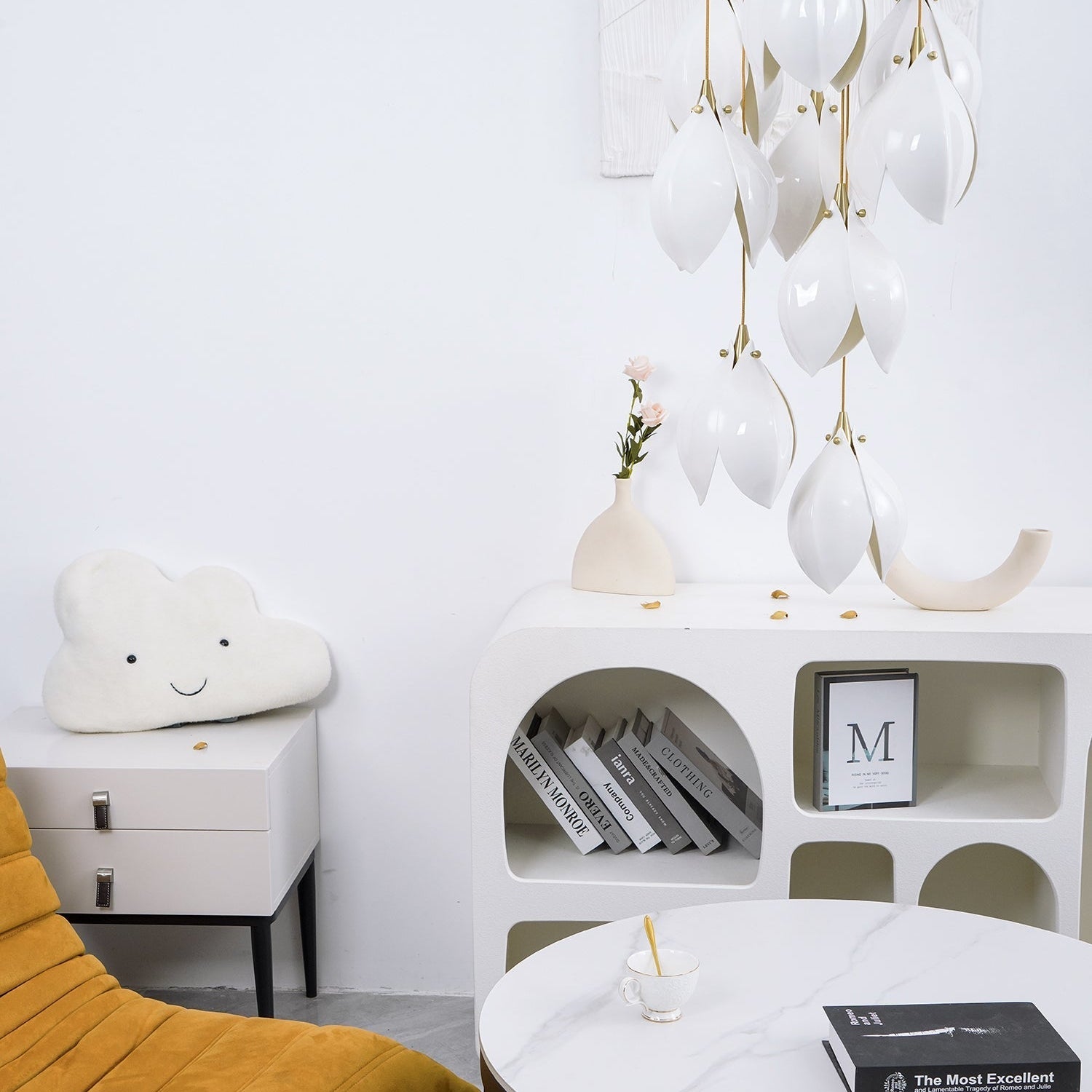 Celeste Flora Pendant Light - 1 head Round Canopy ∅ 4.7″Small ∅ 4.7″ x H 7.9″Brass & WhiteBlushlighting