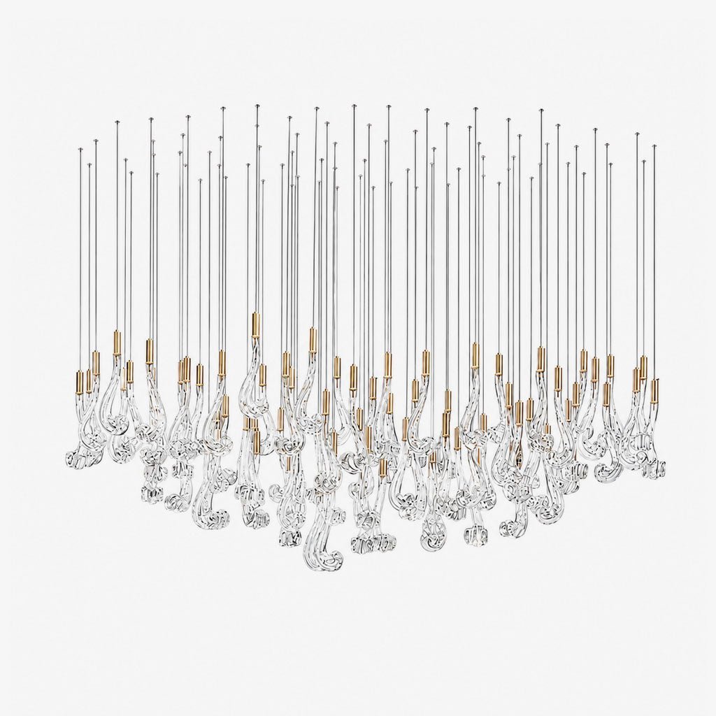 Celestia LED Glass Rain Chandelier - L 47.2″ × W 13.8″ × H 39.4″Gold & ClearWarm LightBlushlighting