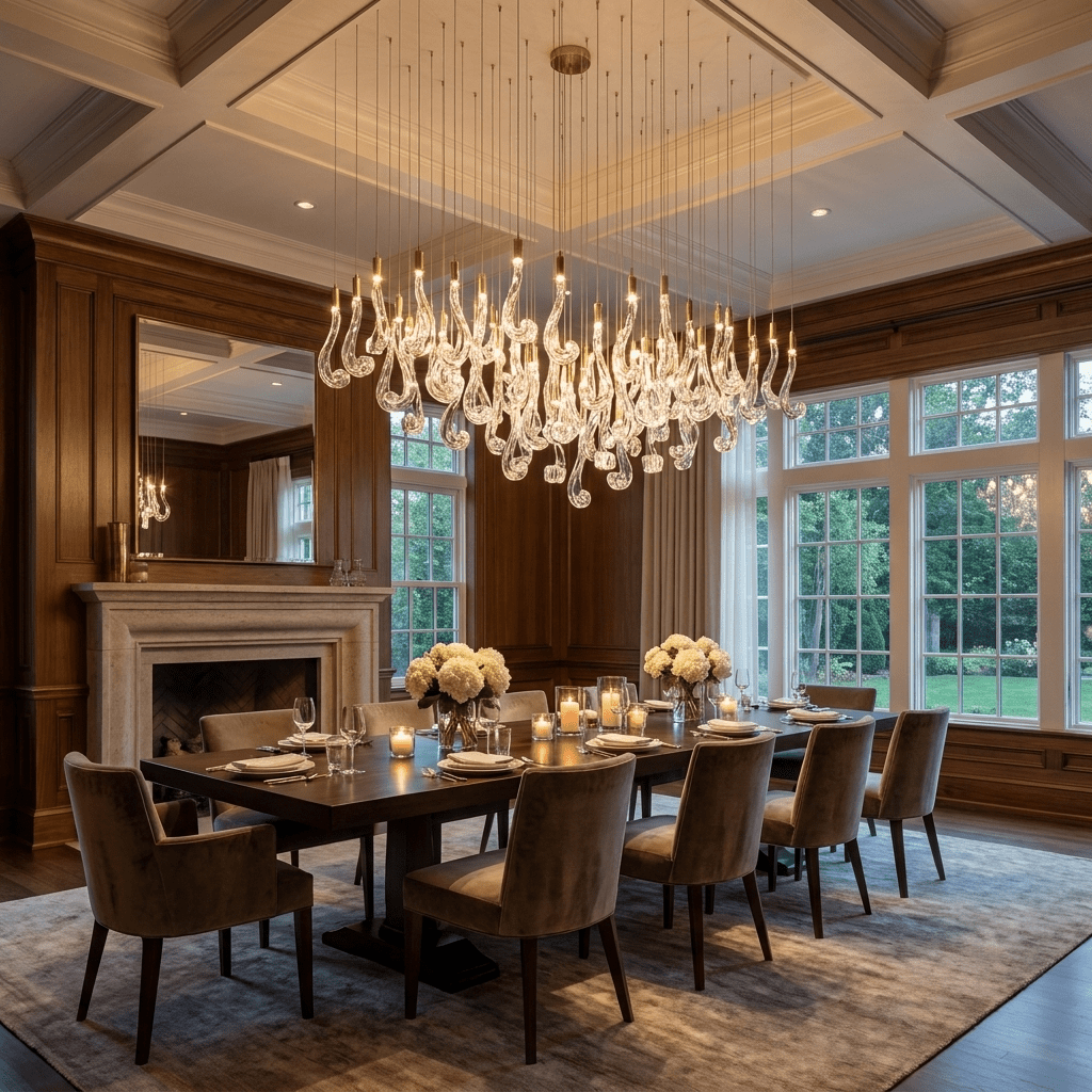 Celestia LED Glass Rain Chandelier - L 47.2″ × W 13.8″ × H 39.4″Gold & ClearWarm LightBlushlighting