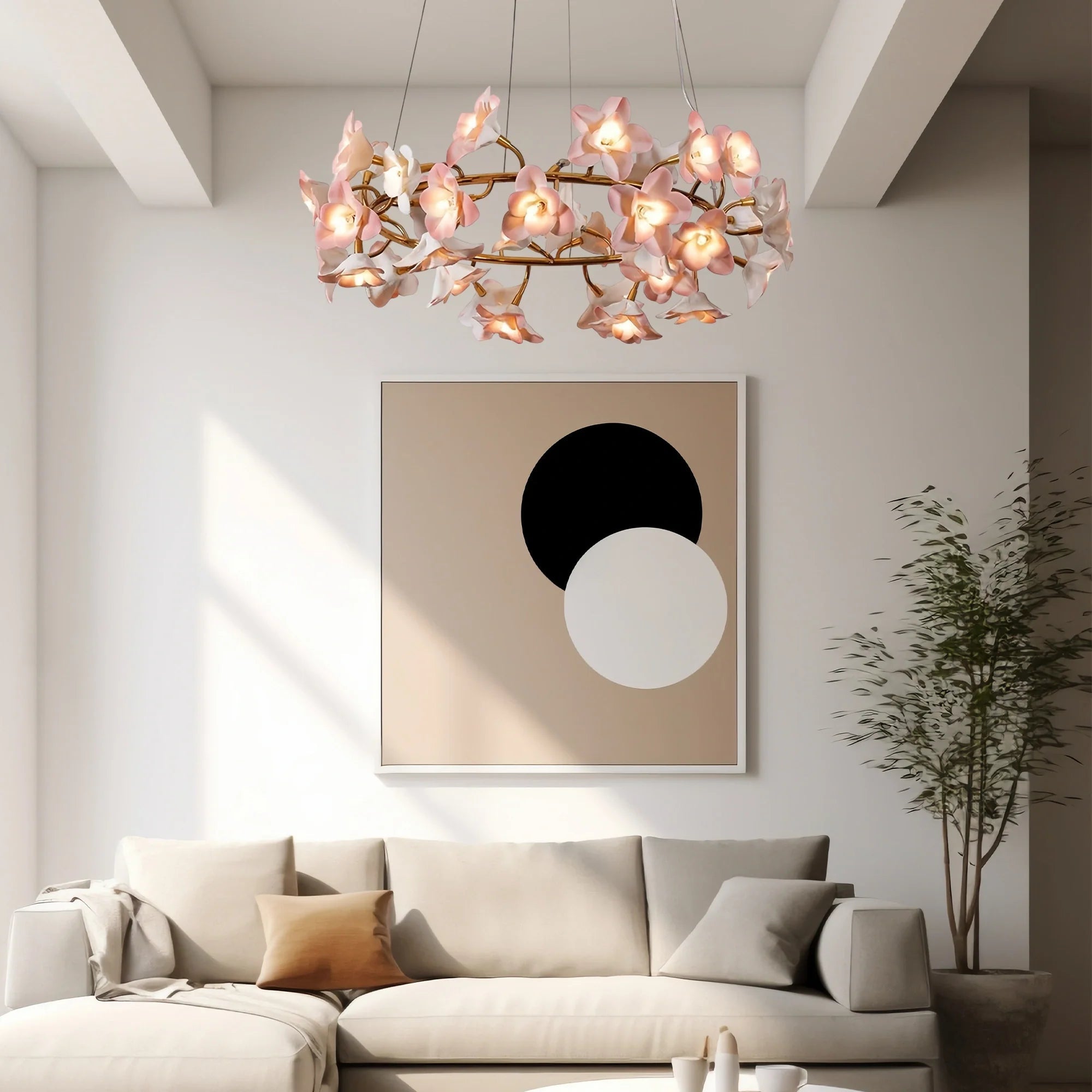Ceramic Blossom Flower Round Bedroom Chandelier - Blushlighting