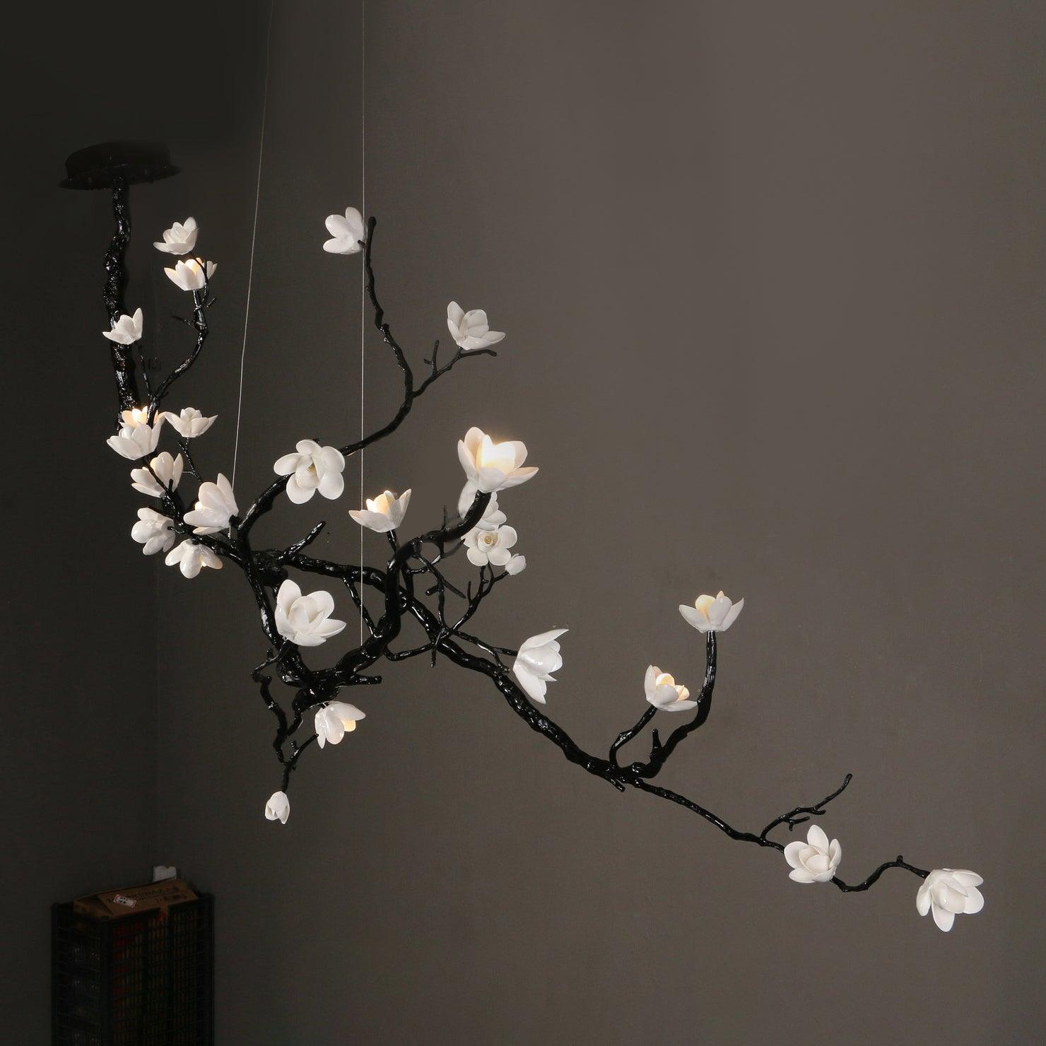 Ceramic Flower Chandelier - L 72.8″ x W 35.4″ x H 49.2″ / L 185cm x W 90cm x H 125cmBrass stained blackBlushlighting