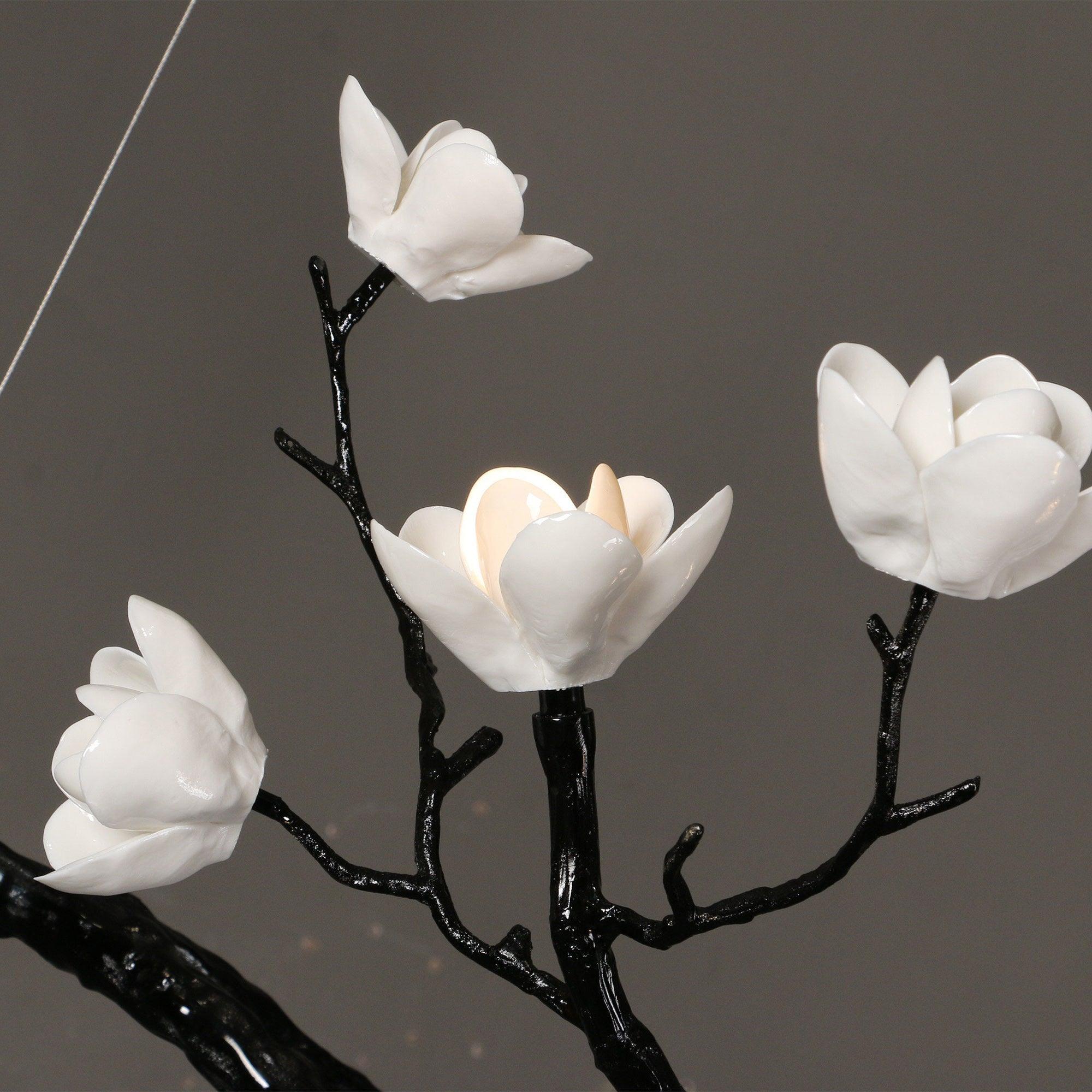 Ceramic Flower Chandelier - L 108″ x W 35.4″ x H 49.2″ / L 275cm x W 90cm x H 125cmBrass stained blackBlushlighting