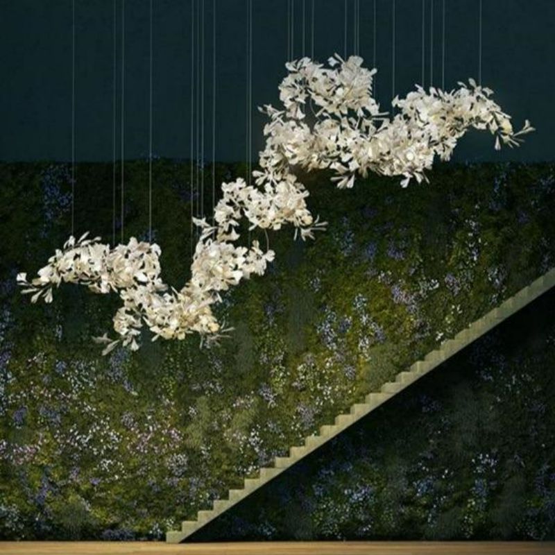 Ceramic Ginkgo Branch Chandelier Light - 60" LBlushlighting