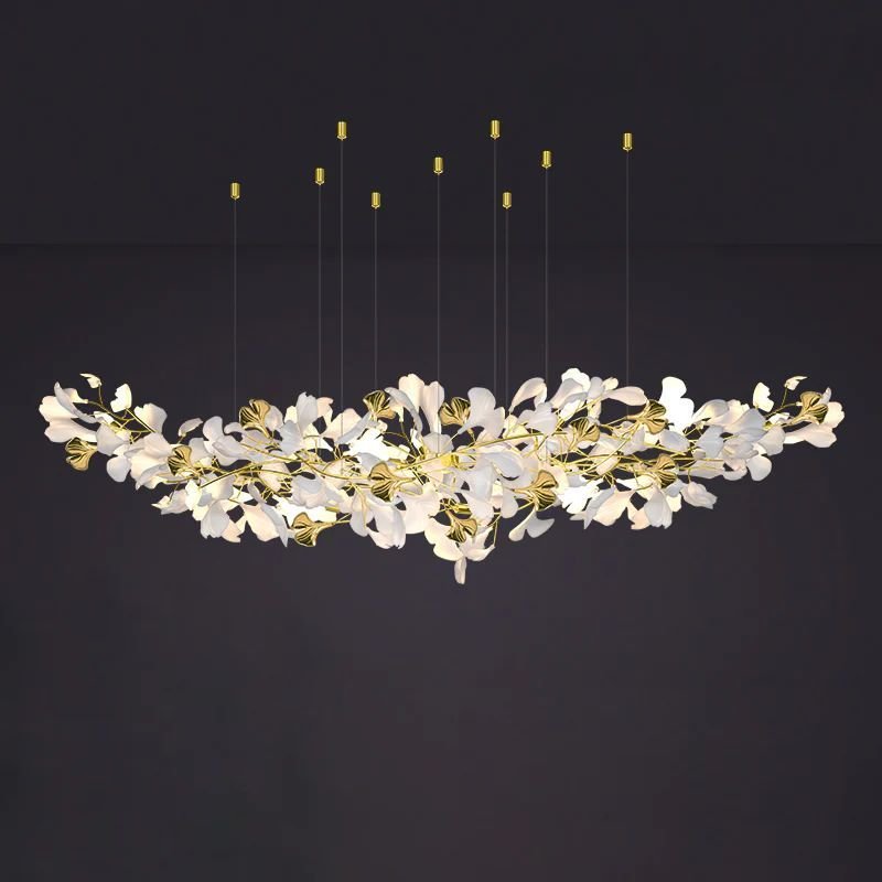 Ceramic Ginkgo Branch Chandelier Light - 60" LBlushlighting