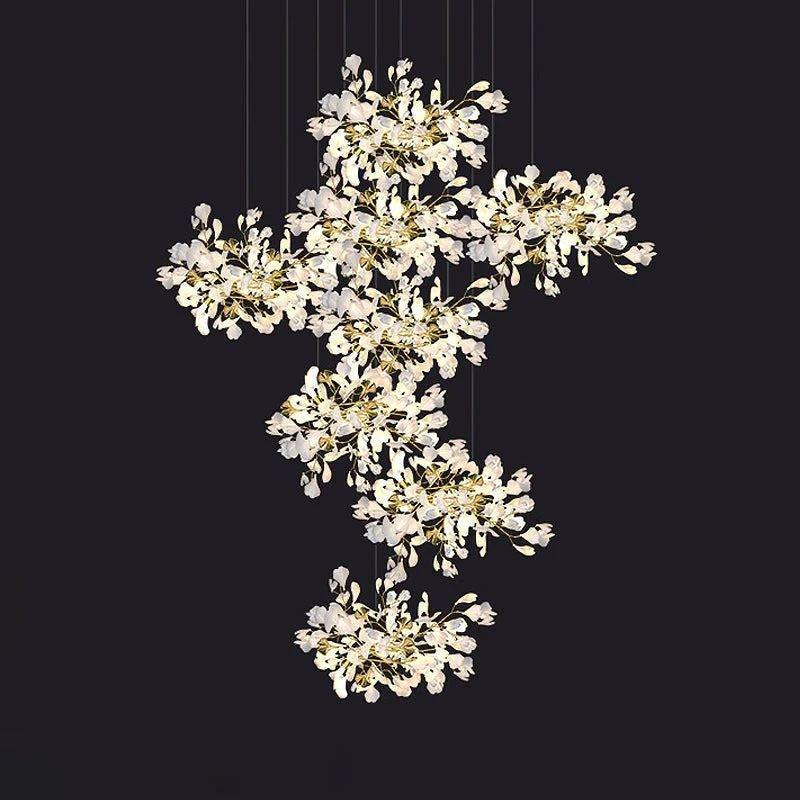 Ceramic Ginkgo Cascading C (Alternating) Branch Chandelier - All white leavesH200CM(H78¾")Blushlighting