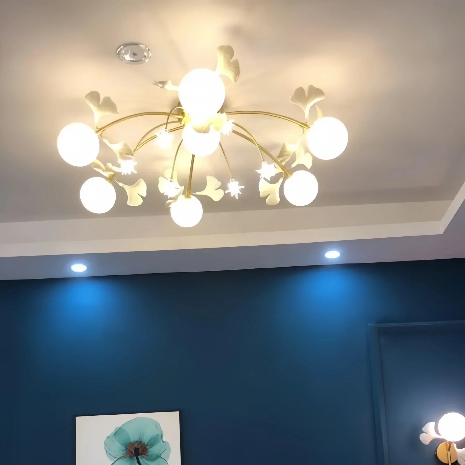 Ceramic Ginkgo Glass Ceiling Lamp - 6+5 Heads 39.4"X H 11.8"Blushlighting