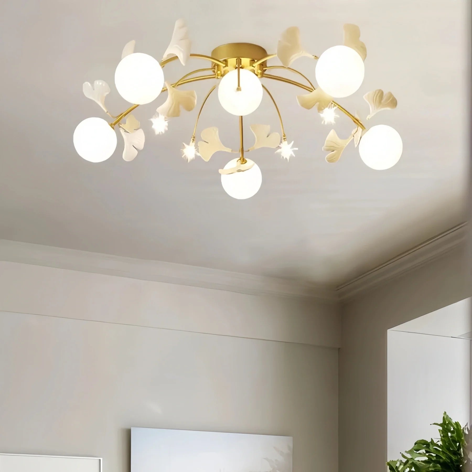 Ceramic Ginkgo Glass Ceiling Lamp-