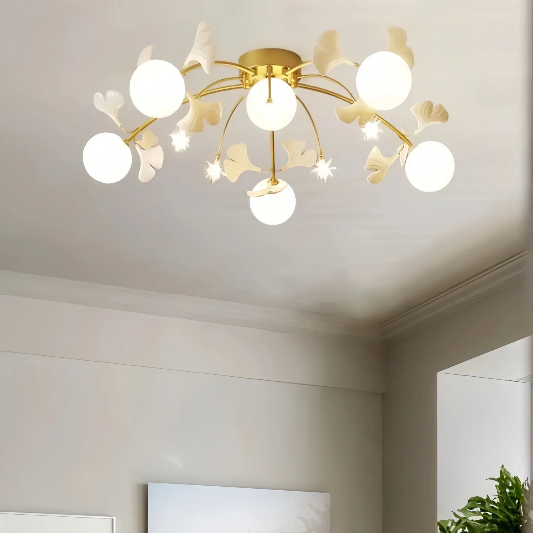 Ceramic Ginkgo Glass Ceiling Lamp-
