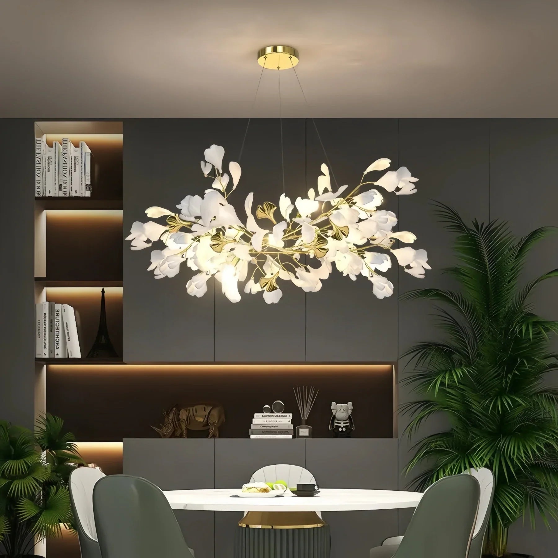 Ceramic Ginkgo Linear Branch Chandelier - All white leavesL80CM (L31½")Blushlighting