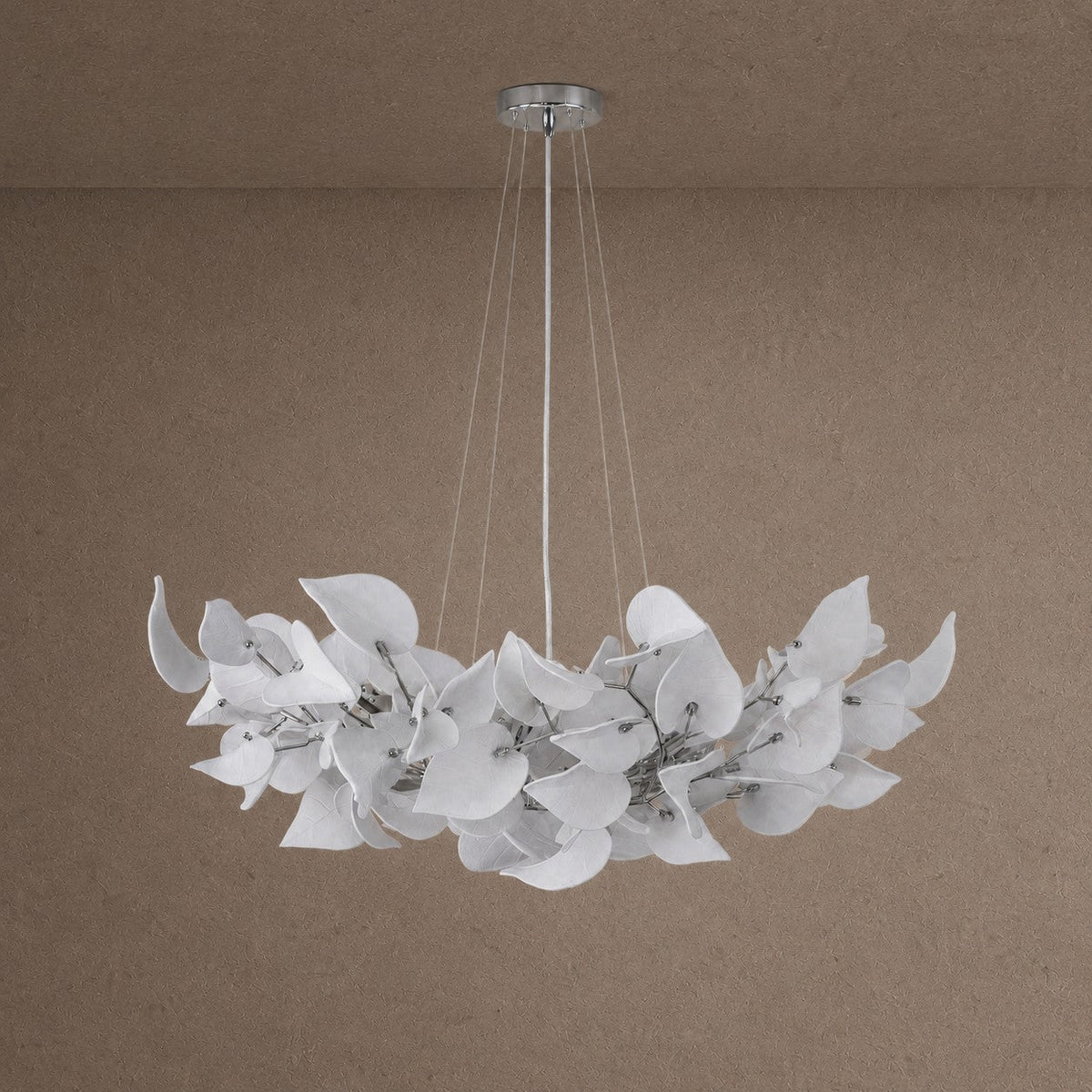 Ceramic Heart Leaf Round Pendant D1000 - Chrome - Blushlighting