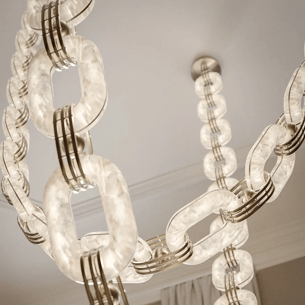 Chain Link Chandelier - ∅ 19.7″ x H 59.1″Gold & WhiteWarm LightBlushlighting