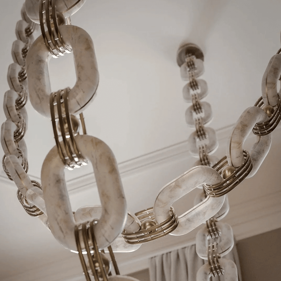 Chain Link Chandelier - ∅ 19.7″ x H 59.1″Gold & WhiteWarm LightBlushlighting